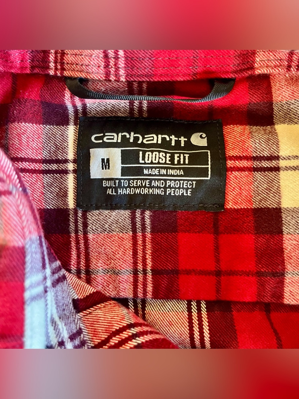 Carhartt Men’s Red White Plaid Button-Down Long Sleeve Flannel Shirt ~ Size M